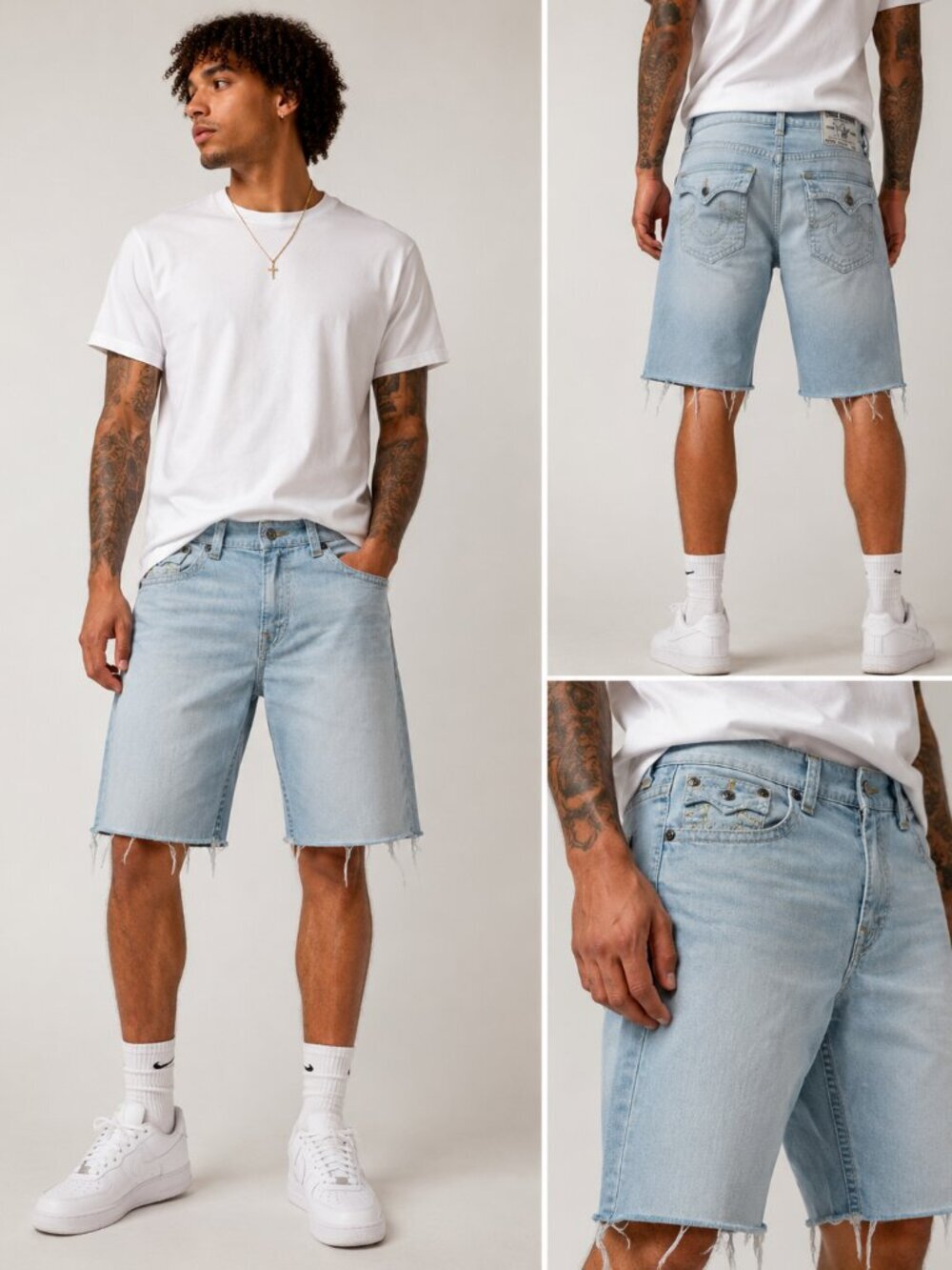 True Religion Jeans Mens 40 Light Wash Denim Jorts Cutoff Shorts Y2K Raw Hem